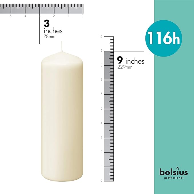 BOLSIUS 6 Ivory Pillar Candles Bulk - 3x9 Inches Candle Set - 116+ Hours Clean Burning - No Palm Oil - 0% Animal Fat - Premium European Quality - Unscented Dripless Any Occasion Pillars