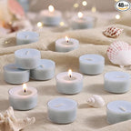 Ocean Memory Scented Tea Lights Candles – Soft Blue – 6 Hour Burn – 100% Palm Wax – Scented Tealight Candles for Holiday Relaxation, Winter Gatherings – 48 Pack Scent Votive Candle