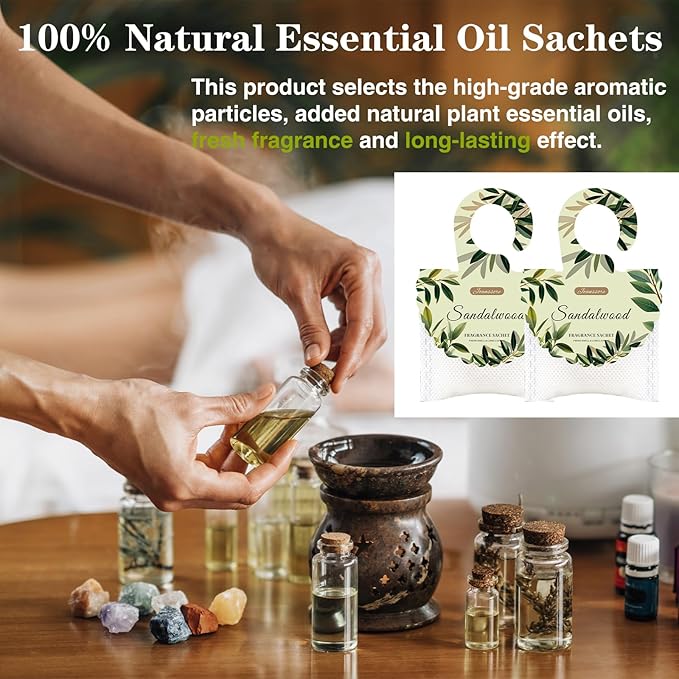 15 Packs Sandalwood Scented Sachets Bag for Drawers and Closets, Air Freshener for Home Fragrance Sachet, Long-Lasting Hanging Closet Deodorizer Smell Goods for House