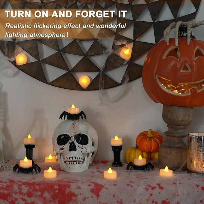 BEICHI 24 PCS Flameless TeaLights Candles with Timer, 6 Hour On and 18 Hour Off Cycle, Battery Operated LED Tea Lights Flickering Votive Candles Warm Yellow Light