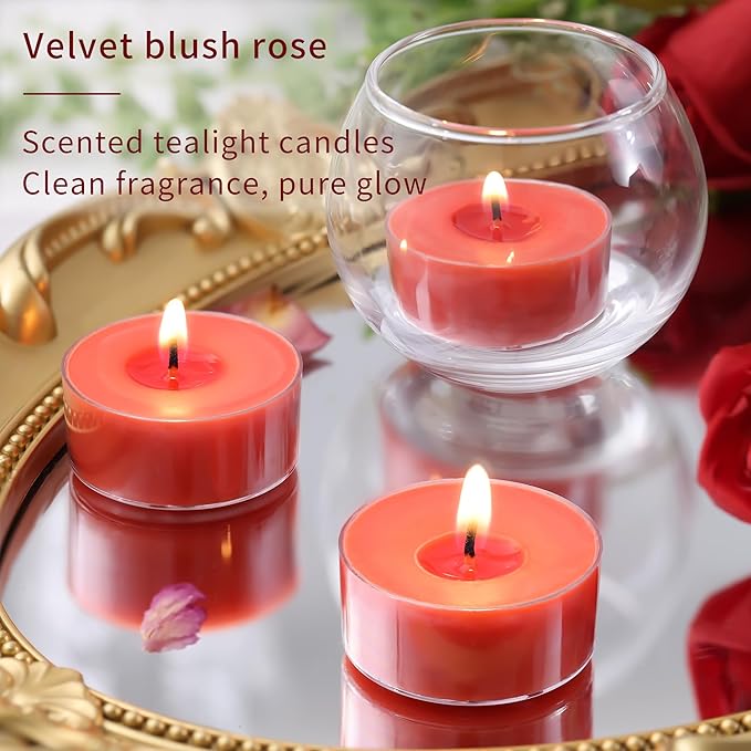 36 Pack Fresh Rose Scented Tea Lights Candles, 4 Hours Natural Palm Tea Candles Bulk for Home Scented, Small Tealight Votives with Essential Oils for Home, Wedding, Baby Shower Favors & Gifts