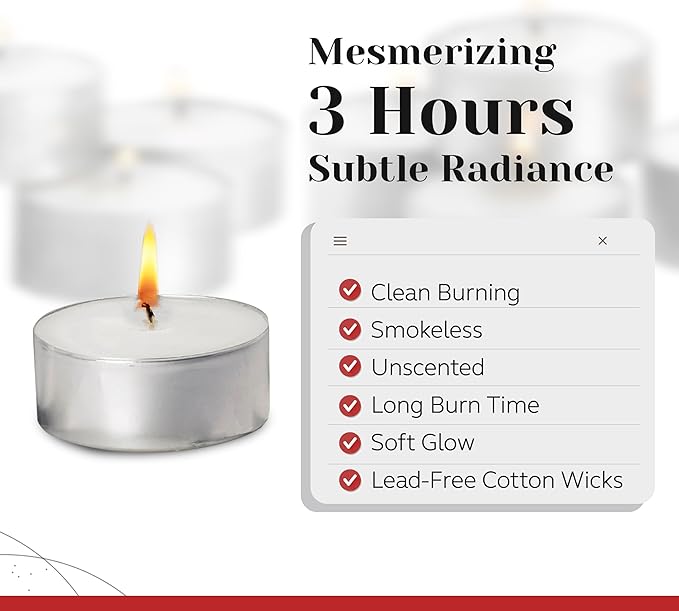 500 Pack Tealight Candles in Metal Cups - Clean, White Unscented Tealight Candles with 3 Hour Long Burning Time for Romantic Dinner, Weddings, Spa & Hotels