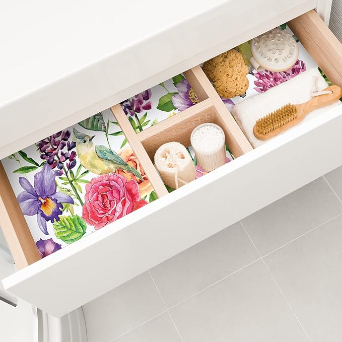 10 Sheets Drawer Liners for Dresser Scented Drawer Liners Non Adhesive Scented Paper for Fragrant Home Shelf Closet(Jasmine,Colorful Pattern)