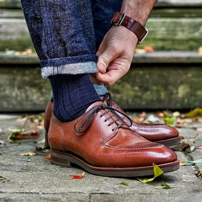 Merino Wool Mid-Calf Dress Socks for Men, Ribbed Dress Socks