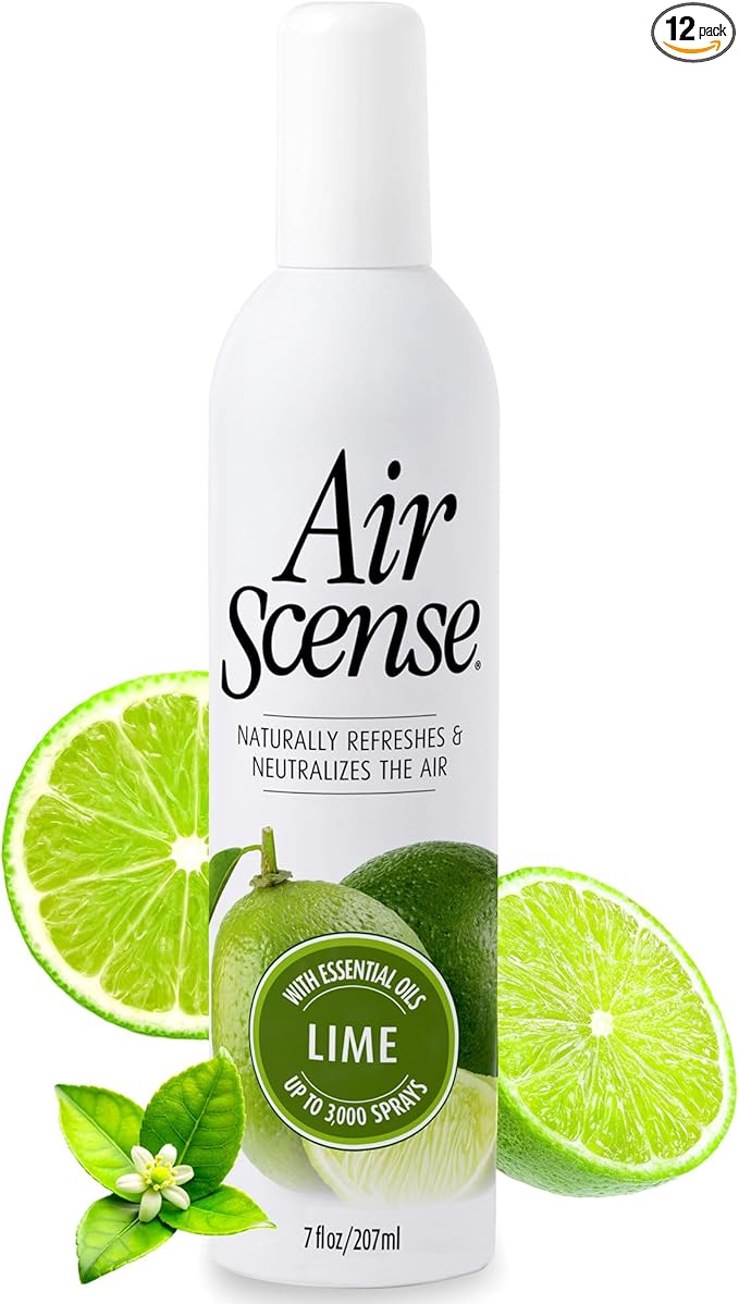 Air Scense Air Freshener Deodorizer Room Spray for Bathroom & Home, Essential Oils, Natural Lime - 7 fl oz (12 Pack)