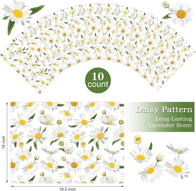 10 Sheets Drawer Liners for Dresser Scented Drawer Liners Non Adhesive Scented Paper for Fragrant Home Shelf Closet(Lavender,Daisy)