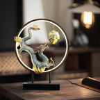 Chinese Ceramic Dragon Statue Backflow Incense Burner Sculpture with USB Power, LED Light Ring,Adjustable Brightness (BJL002)