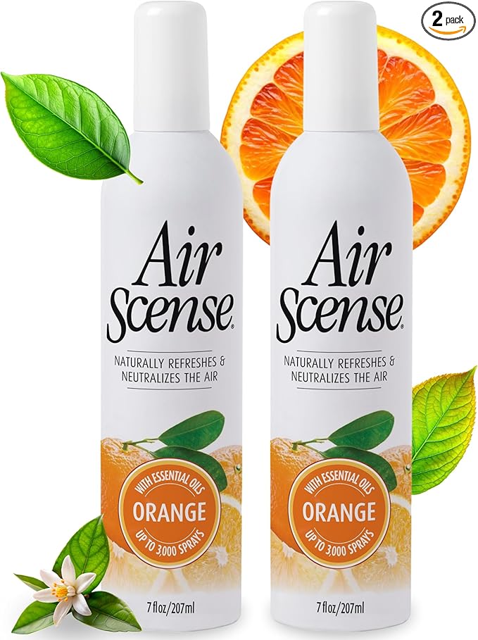 Air Scense Air Freshener Deodorizer Room Spray for Bathroom & Home, Essential Oils, Natural Orange- 7 fl oz (2-Pack)