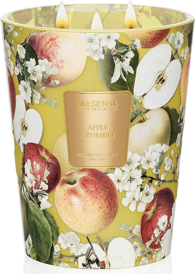 M&SENSE Extra Large Candle Apple Crumble Scented, 3-Wick 35oz 150H Long Lasting, Natural Soy Wax Aromatherapy Candle for Stress Relief, Home Fragrance Housewarming Gifts Candle for Home Decor