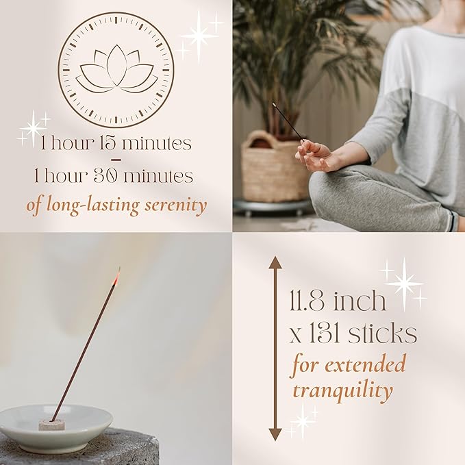 Upeace-Organic-Non-Toxic-Incense-Sticks-Variety Pack (131 Agarbatti Sticks) | 75 Minutes Long Lasting Burn with Natural Cinnamon, Eucalyptus, Vetiver, Vietnamese Mixture Herbs