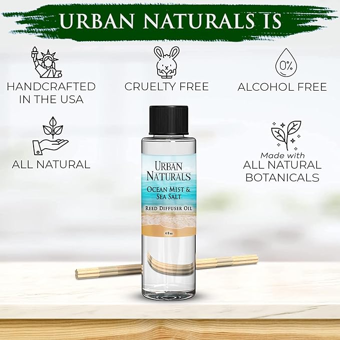 Urban Naturals Ocean Mist & Sea Salt Scented Oil Reed Diffuser Refill, 4 oz (2 Pack)