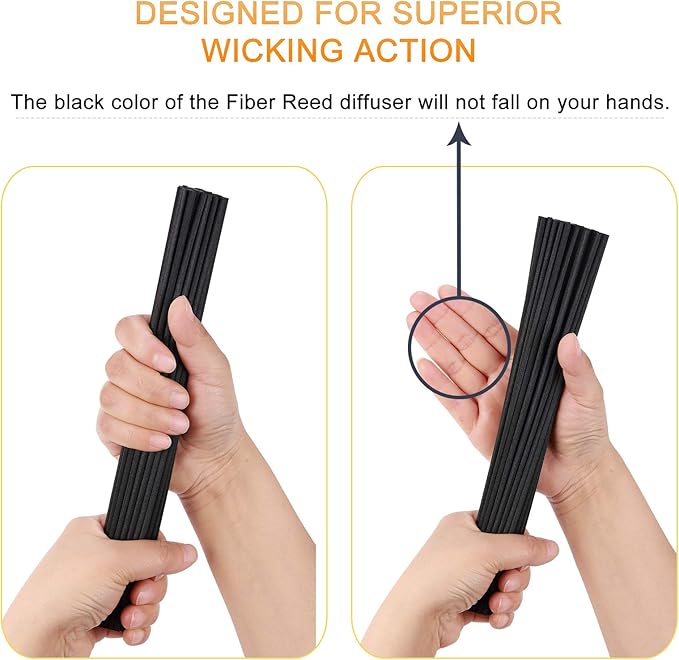 HOSSIAN 70 Pieces Fiber Reed Diffuser Replacement Refill Sticks, Diffuser Refills, Spa, Aromatherapy (12" x 3mm, Black)