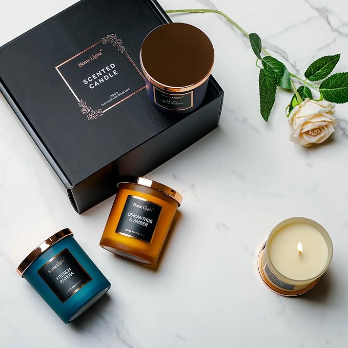 HomeLights Scented Candle Gift Set, Natural Soy Wax Candles, 4 Pack Long Lasting Up 140 Hours, Aromatherapy Candles for Women Men Birthday Thanksgiving Christmas