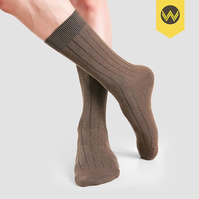 WANDER Mens Dress Socks Double Needle Rib Cotton Solid Premium Socks Lightweight Classic Business Socks 6/8 Pairs 7-12/13-15