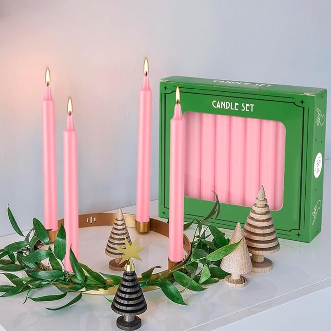 Set of 40 Pink Candles – Premium Mini Taper Candles for Valentine's Day,Wedding,Rituals, Prayer, Birthdays, Meditation, Altar -0.5X4 Inch Tall, Unscented (Pink)