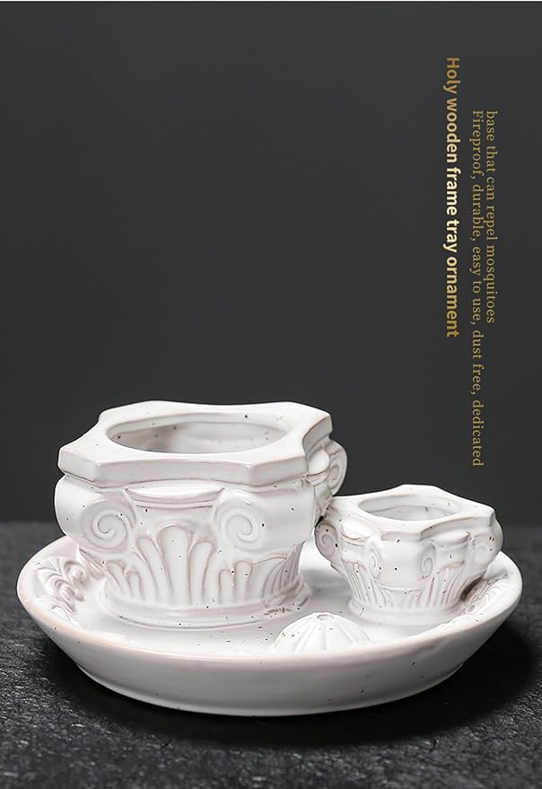 4-in-1 Ceramic Incense Holder & Ash Catcher Tray, Multi-Functional Design for Sage, Palo Santo, Incense Sticks, and Candles- Elegant White Tray for Meditation, Yoga and Home Decor