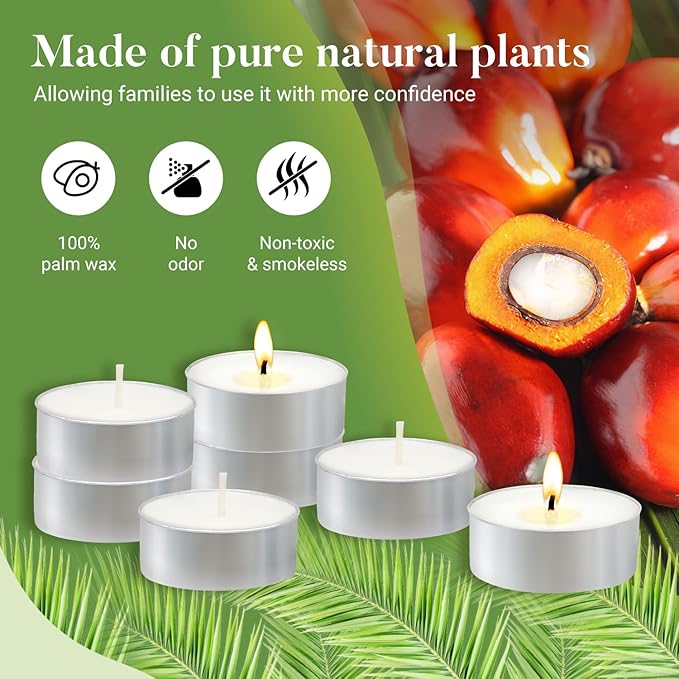 Unscented Tea Lights Candles 240 Pack, 4 Hours Long Burning,White Tea Candles Bulk, Bright Burn with Palm Wax,Smokeless Tealight Candles for Wedding,Centerpiece,Christmas Lights,Home Decorative