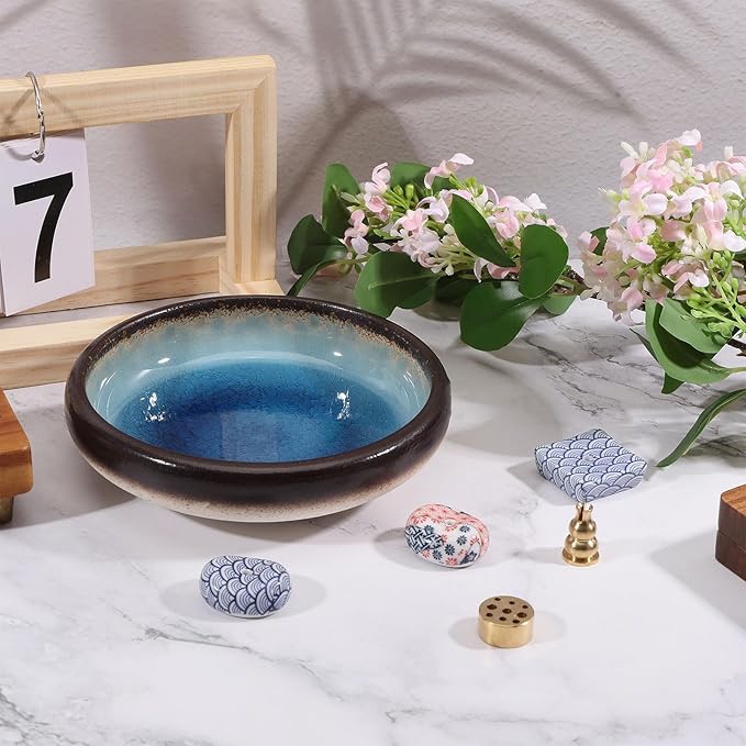 CHGCRAFT 5 Pcs 5 Style Incense Burner Holder Porcelain Incense Stick Holder Blue Japanese Style Smudge Bowl Brass Burning Meditation Accessories