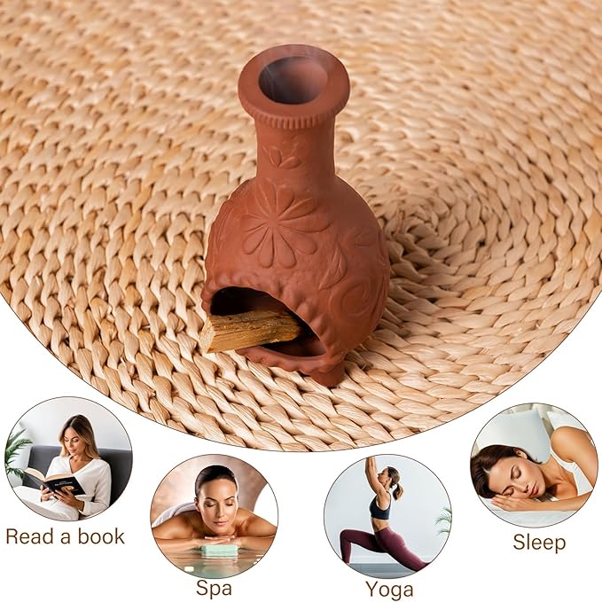 Palo Santo Mini Chiminea – Elegant Ceramic Incense Holder for Cleansing and Relaxation – Handcrafted Sage Texture Stand, Ideal for Meditation and Altars – Durable Design for Sticks Burning