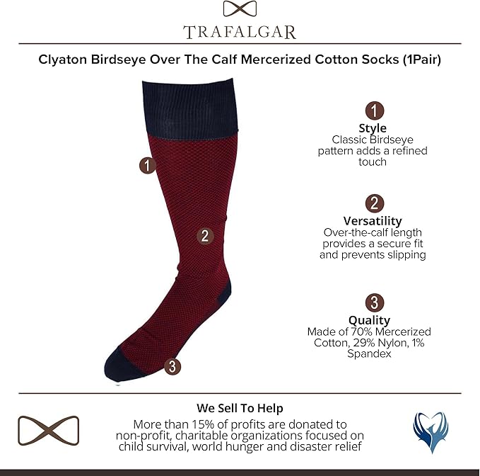 Trafalgar Men's Clayton Birdseye Over The Calf Mercerized Cotton Socks (1Pair)
