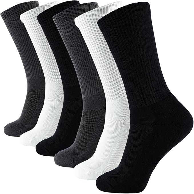 +MD Crew Socks for Men 6 Pairs, Viscose Bamboo Socks, Mens Dress Socks with Soft Cushioned, Smell Control, Black White