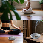 Koville Natural Marble Incense Holder, Incense Holder for Sticks with 9 Holes, Handmade Incense Burner Ash Catcher for Meditation Yoga SPA, Balsam Fir/Palo Santo/Sage/Cone (Grey)