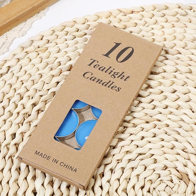 Tea Candles Wedding 10 Pack Party and Home Decoration Votive Parties Tealight Small Wishing Bulk with 1.5-2 Hours Extended Burn Time Mini for Birthday Emergency Family (Blue)