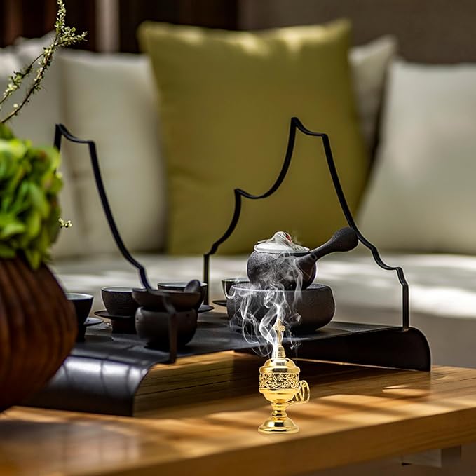 Yawlsow Incense Burner, Frankincense Charcoal Incense Stand, Bakhoor Incense Burner Holder, Ideal for Aromatherapy, Yoga and Spa, Home and Christian Church Censer, (Gold)