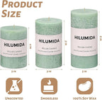 Sage Green Pillar Candles Set of 3 - Hand-Poured Unscented Candles,Smokeless Dripless Candles for Dinner Table and Home, Set of 3 in Different Sizes (3"x4", 3"x5", 3"x6")