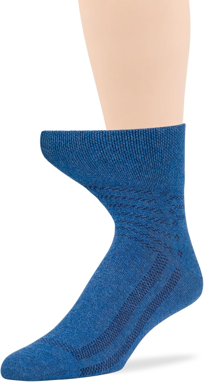 7BigStars Men's Diabetic Cotton Fashion Quarter Socks - 5 Pack Large - Square Stripe Pattern - Sock Size 10-13 Shoe Size 9-12 L Denim Blue, Olive Green, Dark Grey, Black