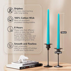 New Burning Formula Unscented Dripless 10-Inch Taper Candles Set of 12 - Turquoise, for Wedding, Dinner - Smokeless, Long Burning - Hand Poured, Colored Tall Candlesticks - Turquesa
