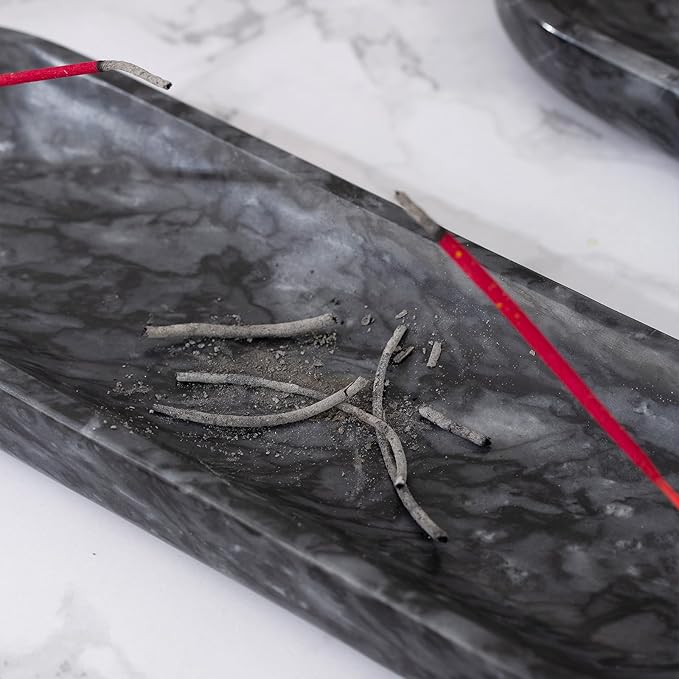 Incense Holder, Natural Marble Incense Burner, Incense Stick Holder for Meditation, insence-Sticks Holder, 10.6inch Ash Catcher (Black)