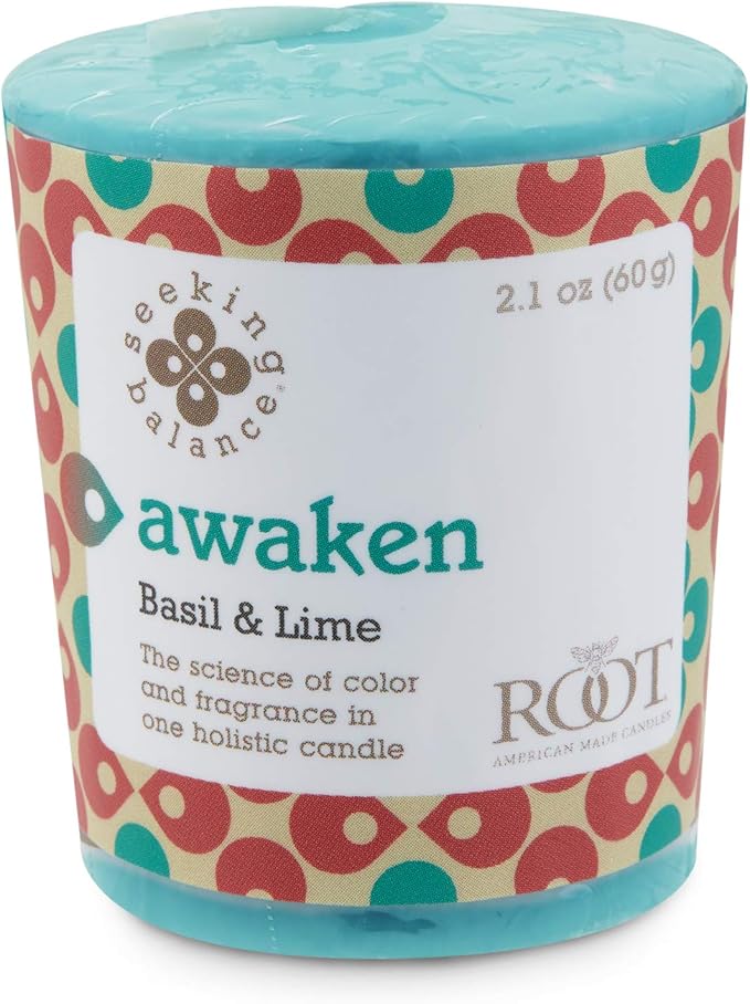 Root Candles Seeking Balance Spa Candle Aromatherapy Candles, Votives, Awaken: Basil & Lime, 18-Count