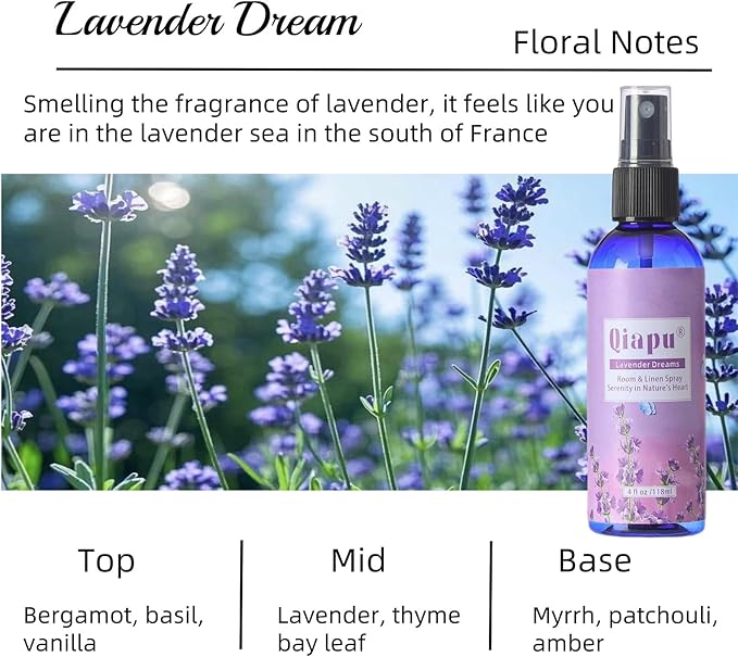 Natural Bedroom Linen Spray Scented Room Mist with Plant Extracts Long Lasting Freshness for Sheets, Pillows & Curtains – 4oz（4Bottle）