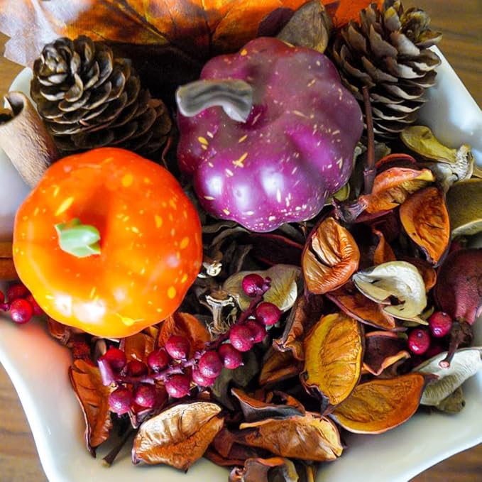 Qingbei Rina Fall Potpourri Bags, Cinnamon Scented Potpourri Bowl Filler,Thanksgiving Decorative Dried Flowers,Home Fragrance Sachet, Autumn Vase Fillers,Bathroom Pumpkin Decor(8.4 oz)