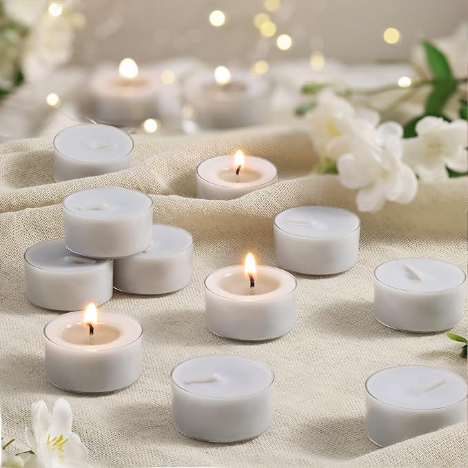 Scented Tea Lights Candles, Jasmine Veil, 48 Pack – Elegant Gray Scented Tealight Candles– 100% Palm Wax – 6 Hour Burn Time Aromatherapy Tea Light Votive Candle for Bedroom, Bath, Spa, Gift