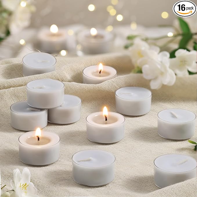 Scented Tea Lights Candles, Jasmine Veil, 16 Pack – Elegant Gray Scented Tealight Candles– 100% Palm Wax – 6 Hour Burn Time Aromatherapy Tea Light Votive Candle for Bedroom, Bath, Spa, Gift