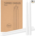 30 Pack White Taper Candles - 10 inch Dripless, Smokeless & Unscented | Long Burning 8 Hours | Hand Poured Tall Candlesticks | Bulk Decorative Candles for Home, Weddings & Parties