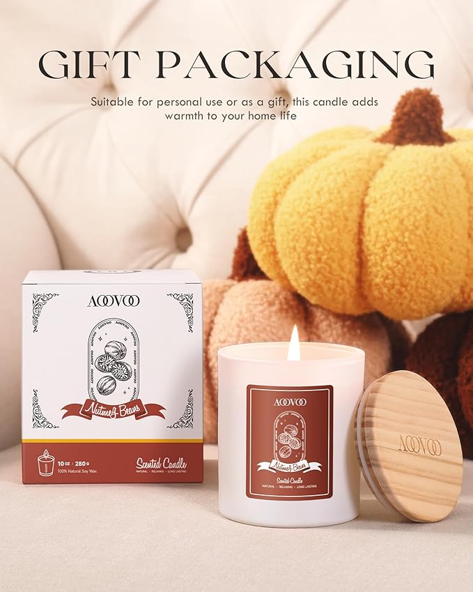 AOOVOO Nutmeg Beans Scented Candles for Women - Aromatherapy Candle with Crystals Inside, 10oz Soy Candles for Home Scented, Birthday Gifts Candle for Women Mom