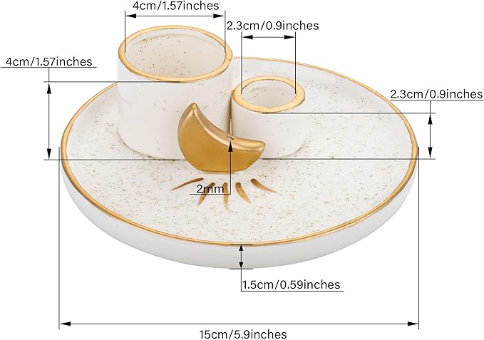 ZenBless Multifunction Incense and Candle Holder for Burning Sage, Palo Santo, Incense Sticks - 5.9" Ceramic Ash Catcher Tray for Meditation Room Home Decor (Gold)