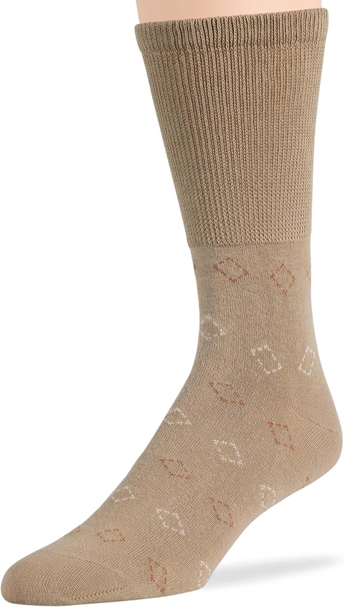 7BIGSTARS KINGDOM Men's Diabetic Extra Wide Dress Crew Socks - 5 Pack Large - Argyle, Stripe, Geometric Pattern - Sock Size 10-13 Shoe Size 9-12 L Khaki, Brown, Beige