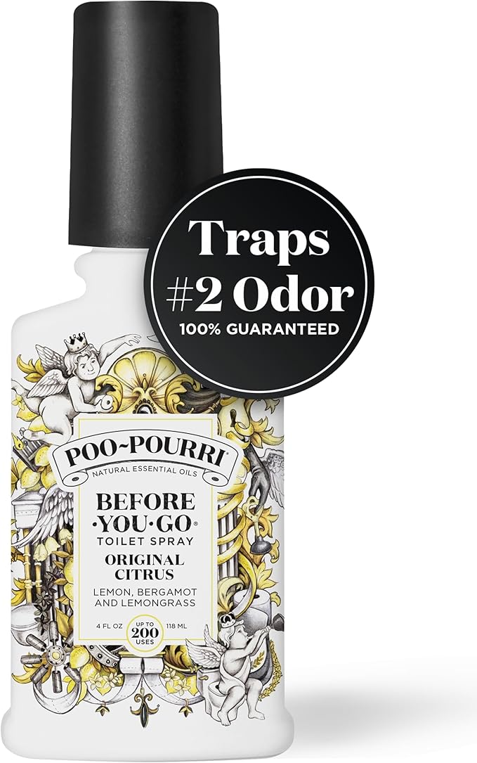 Poo-Pourri Before-You-Go Toilet Spray, Original Citrus, 4 Fl Oz, Up to 200 Uses, Bathroom Odor Deodorizer, Plant-Based with Essential Oils, for Home or Work, Lemon, Bergamot and Lemongrass Scent