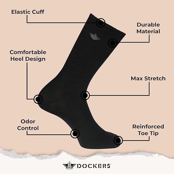 DOCKERS Men's Performance Socks - 3-Pairs and 6-Pairs Athletic and Dress Crew Socks for Men