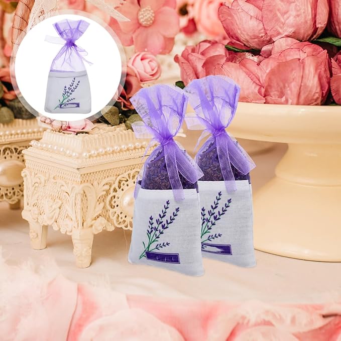 DOITOOL Lavender Sachet Bags 25 Pack Lavender Sachet Bags Empty Pouches for Buds Rose Organza Gauze (Light Purple)