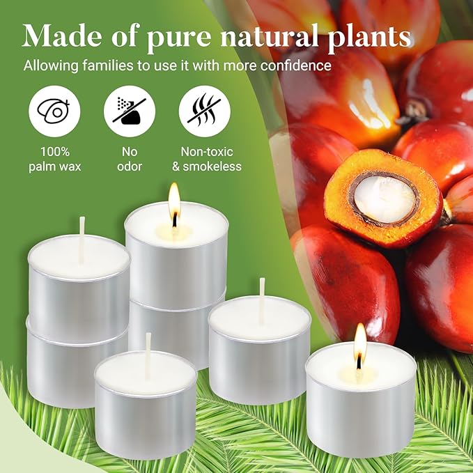 Unscented Tea Lights Candles 240 Pack, 8 Hours Long Burning,White Tea Candles Bulk, Bright Burn with Palm Wax,Smokeless Tealight Candles for Wedding,Centerpiece,Christmas Lights,Home Decorative
