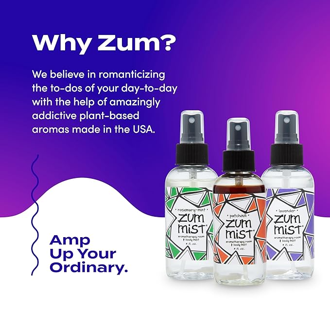 Zum Indigo Wild Mist Room & Body Spray - Aromatherapy Essential Oil Spray - Natural Body Mist & Room Spray - Rosemary-Mint, Patchouli & Lavender Scents - 4 fl oz (3 Pack)