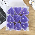 Tea Candles Heart Romantic Candle Small Sweet Wedding Party and Home 1.5-2 Hours Extended Burn Time Votive Parties Tealight Wishing Bulk Birthday Halloween Emergency Family 9 Pack (Purple)
