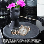 Incense Holder Modern Ceramic, Creative Incense Burner Head Sculpture Figurine Jewelry Dish Trinket Tray Incense Ash Catcher for Burning Sage Stick Unique Gift Home Decor - Black