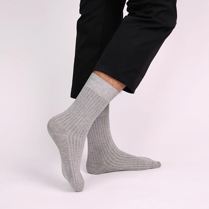 SERISIMPLE Men's Dress Socks - Bamboo Viscose Thin Ribbed Knit, Silky & Soft, Lightweight Business Crew Socks 5 Pairs