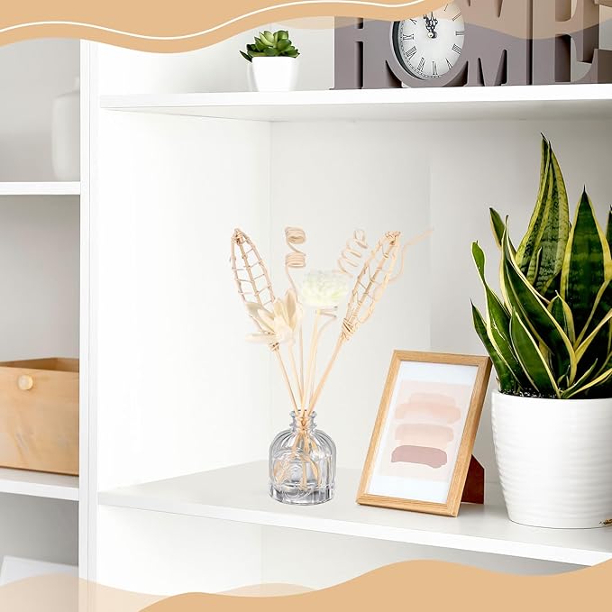 Queekay 32 Pcs Reed Diffuser Sticks Set Include 21pcs Natural Rattan Wood Beads, 11 Style Fragrance Diffuser, Rattan Reed Fragrance Replacement for Home(Wooden Color)